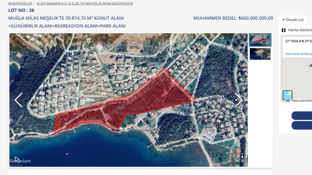 Muğla'nın gözde ilçelerinden Milas'ta deniz kenarı arsa dudak uçuklatan rakama satışa çıkarıldı. 